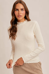 Lettuce Edge Ribbed Mock Neck Ivory