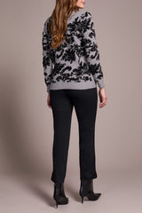 Floral Scroll Print Crew Neck Sweater Grey Mix