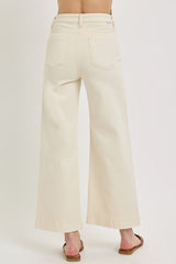 Tummy Control High Rise Crop Detail Wide Jeans Ivory