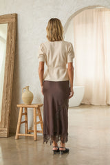 Gold Button Ribbed Short Sleeve Cardigan Ivory