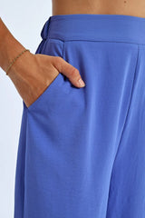 Elastic Waist Straight Leg Flowy Pants Blue