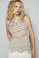 Sleeveless Striped Detail Sweater Tank Natural