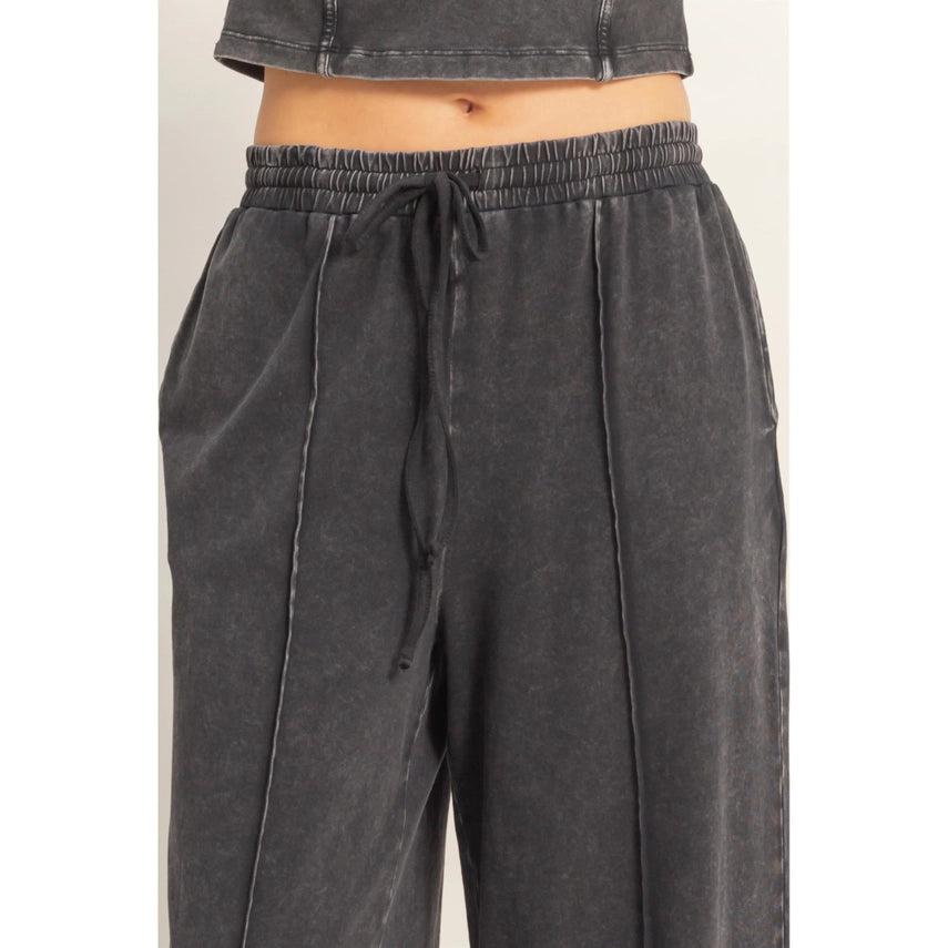Mineral Washed Tank Wide Leg Pants Set Black