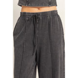 Mineral Washed Tank Wide Leg Pants Set Black