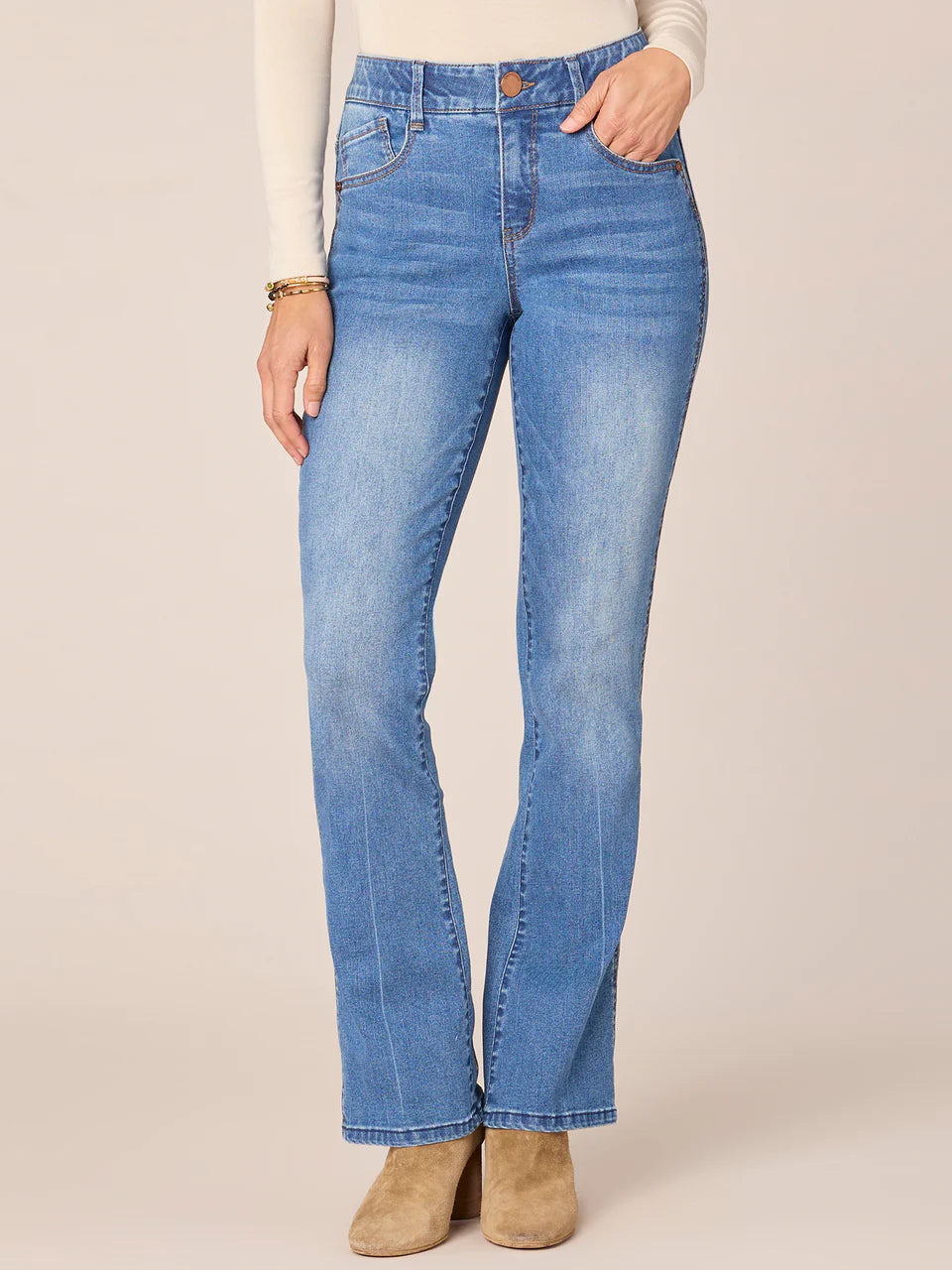 Double Side Seam Bootcut Jeans Mid Blue