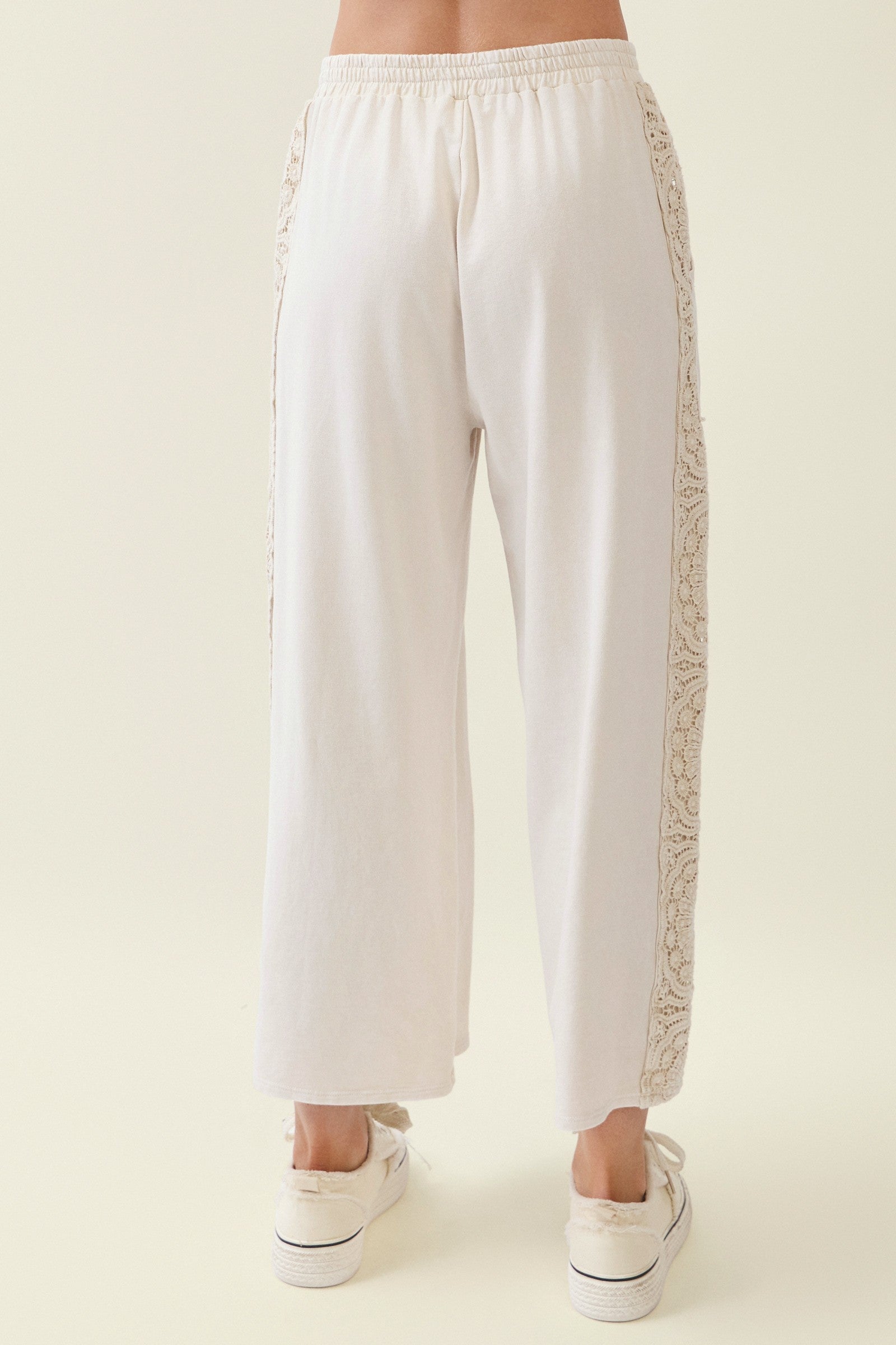 Boho Trim Mineral Wash Wide Leg Pants Natural