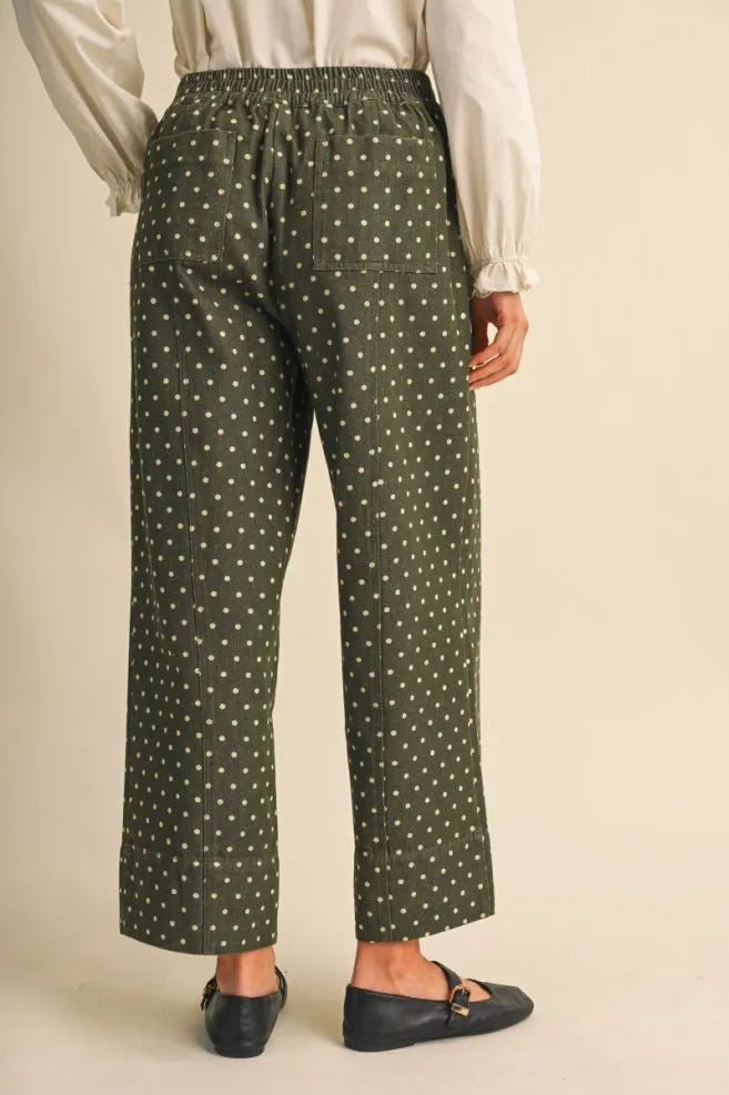 Polka Dot Wide Leg Crop Pants Moss Green