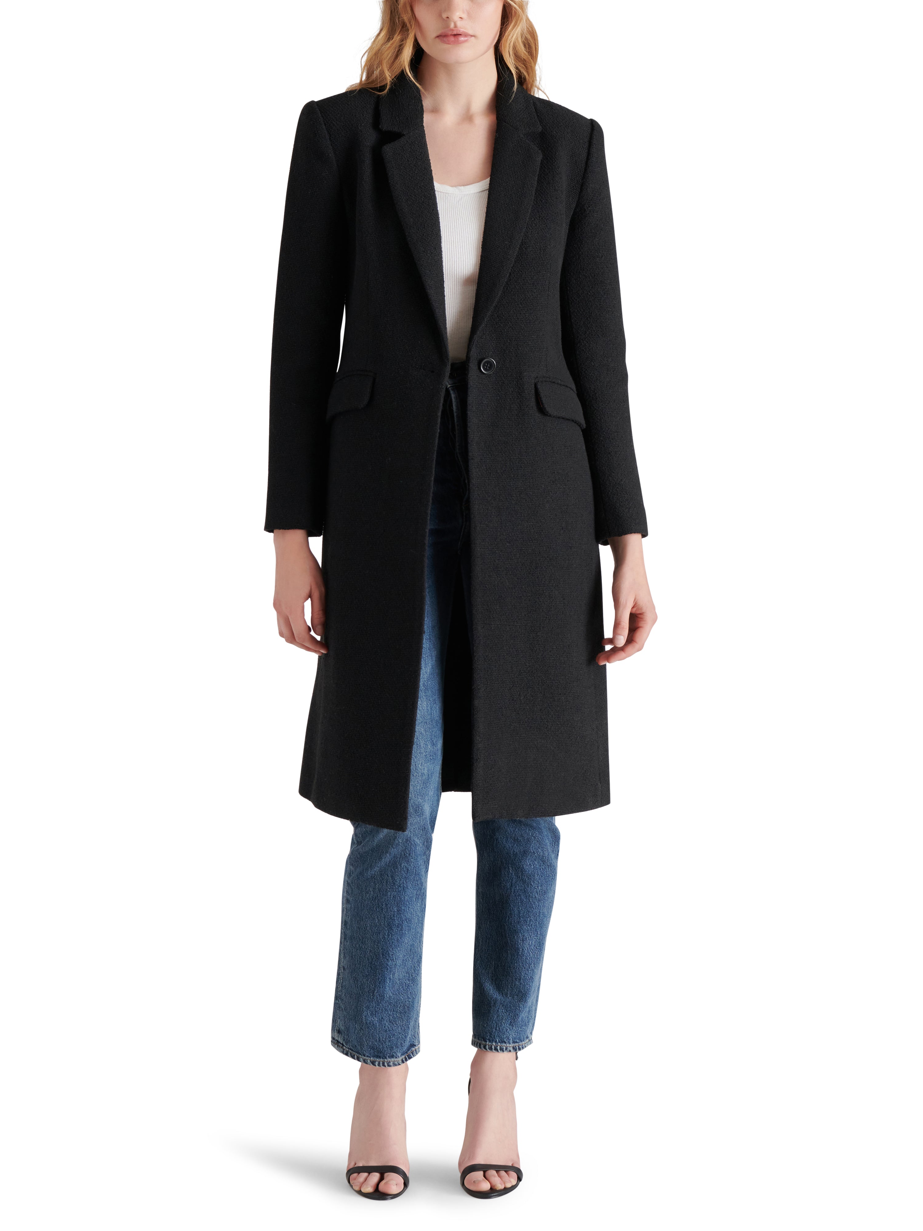 Prisie Hourglass Boucle Blazer Coat Black