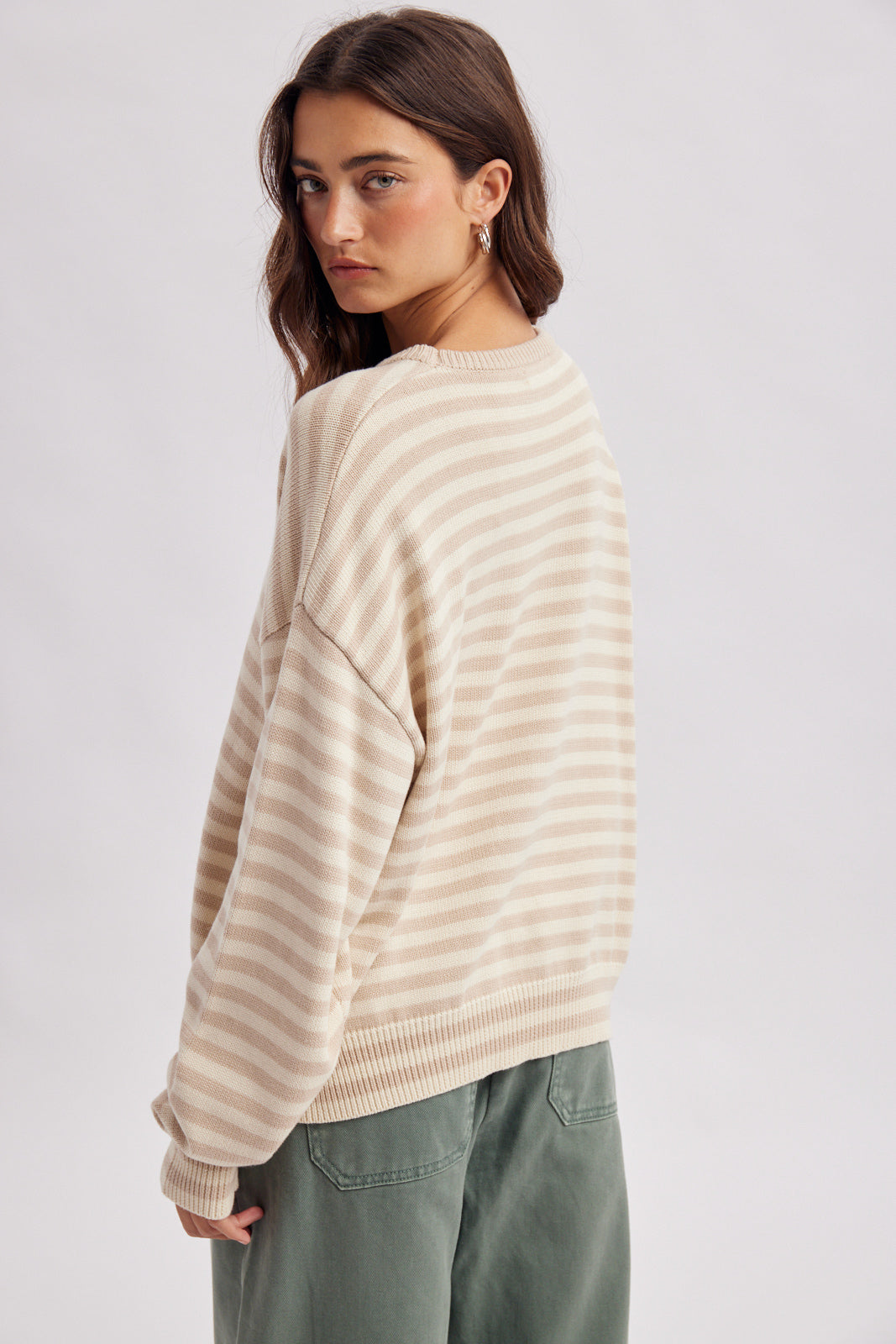 Striped Fish Graphic Sweater Taupe + Sand
