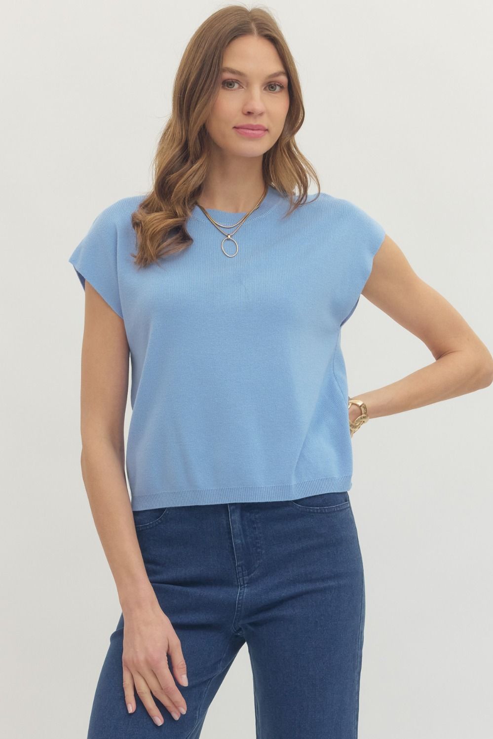 Slouchy Light Weight Knit Top Blue