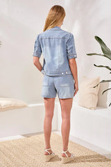 Elbow Sleeve Stripe Denim Jacket Seaport