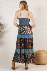 Western Spaghetti Strap Smocked Boho Maxi Floral