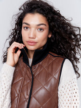 Long Quilted Leather Vest Cognac