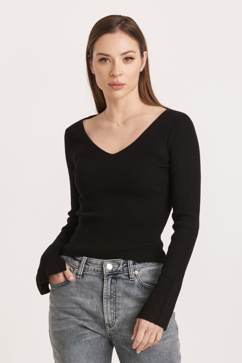 Odette Vneck Ribbed Sweater Black