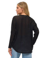 Dolman Zipper Top Black Open Texture Stripe