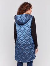 Hooded Long Quilted Puffer Vest Glacier