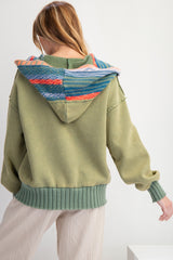 February Washed Multi Color Thread Hoodie Green