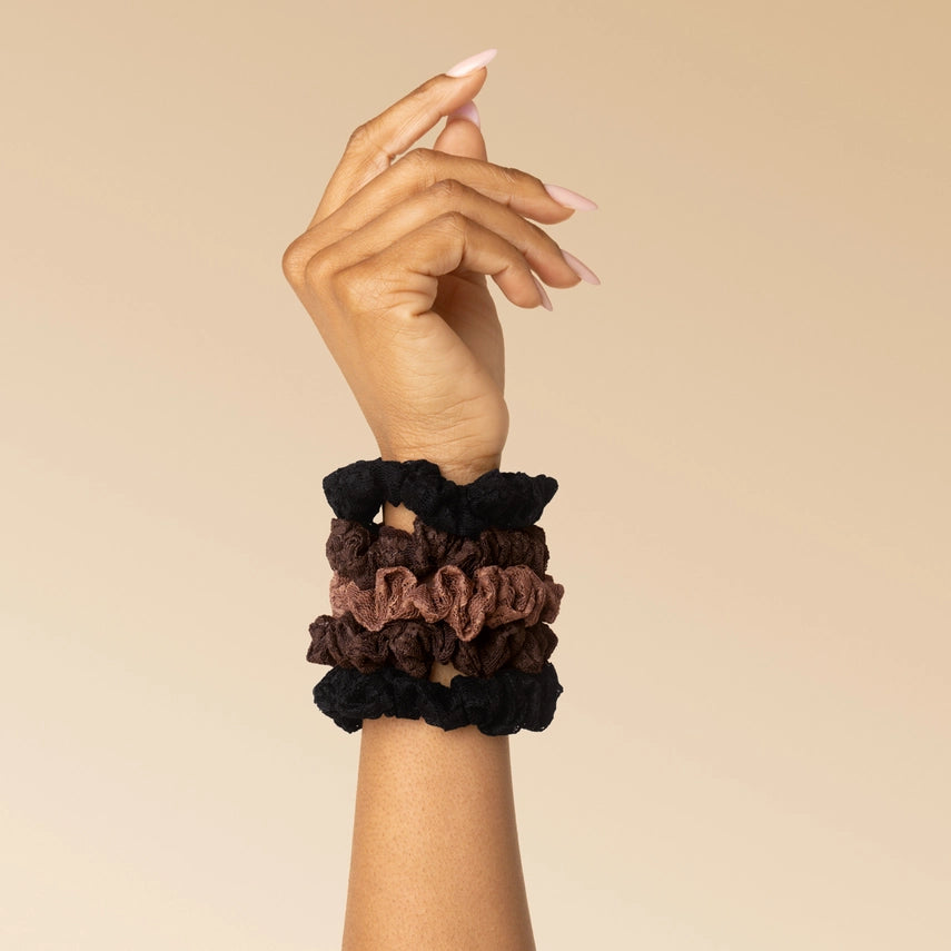 Ruched Lace Scrunchies - 5 Pack