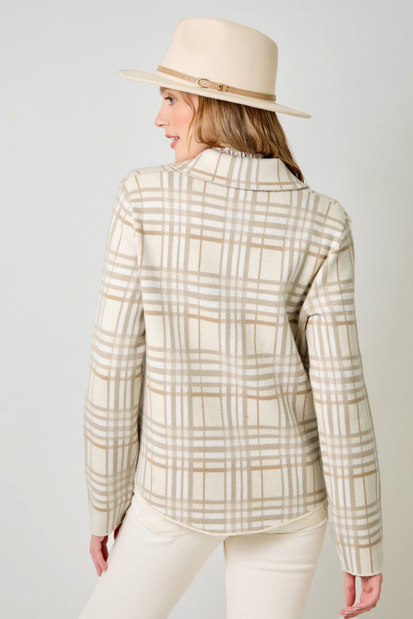 Check Patterened Sweater Jacket Oatmeal Mix