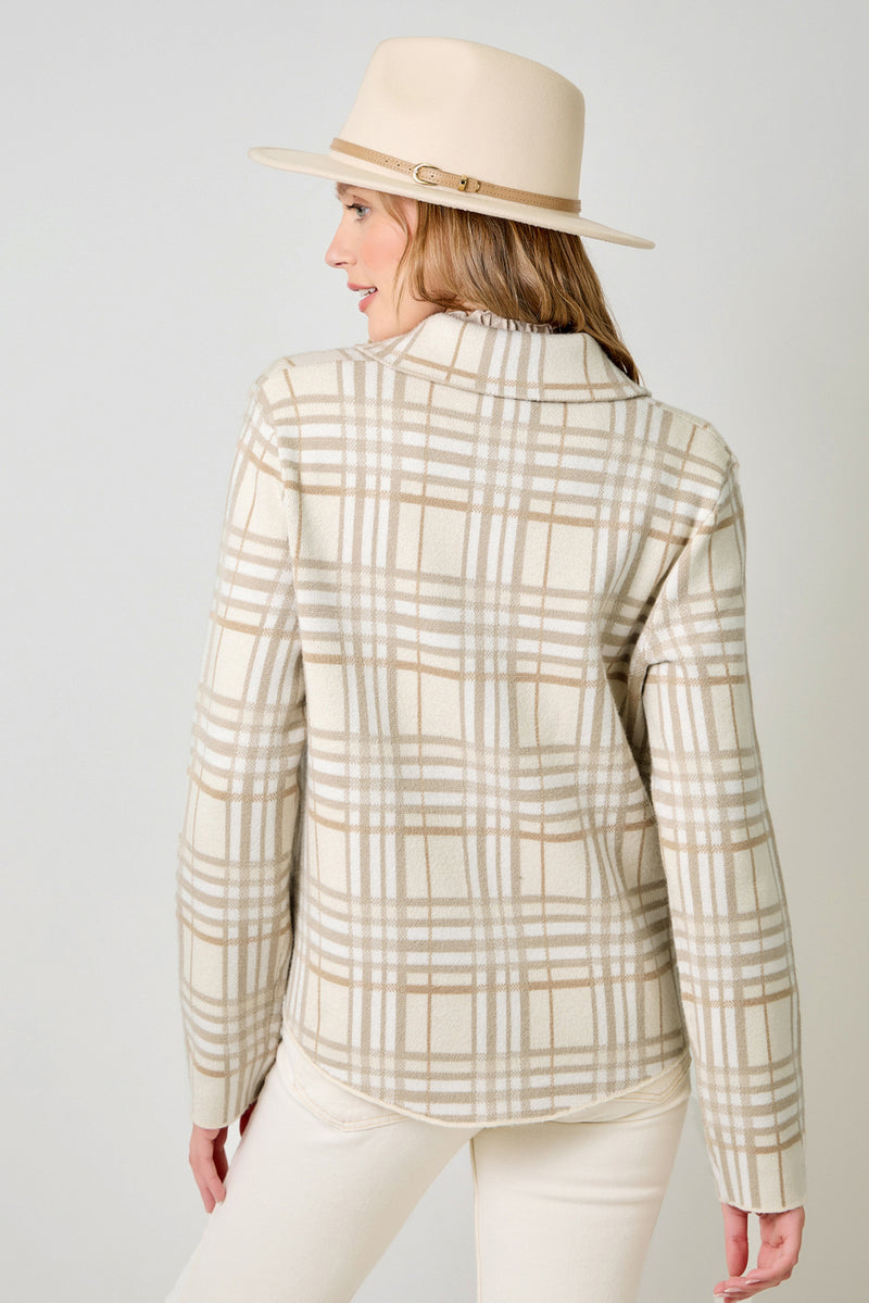 Check Patterened Sweater Jacket Oatmeal Mix