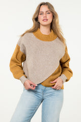 Colorblock Wrap Over Sweater Taupe