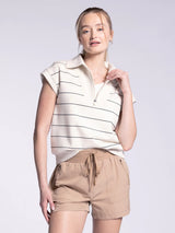 Marvin Quarter Zip Sleeveless Top Paris Stripe