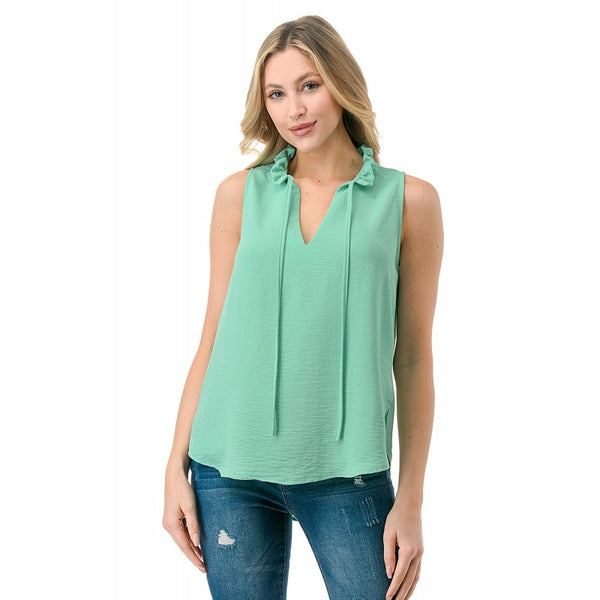 Crinkle Split Tie Neck Sleeveless Top Mint
