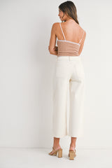 High Rise Cropped Wide Leg Denim Trouser Off White