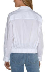Single Pocket Elastic Back Button Front Shirt White