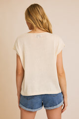 Round Neck Sleeveless Orange Patch Sweater Top Cream