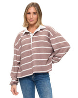 Oversize Stripe Collared Pullover Taupe