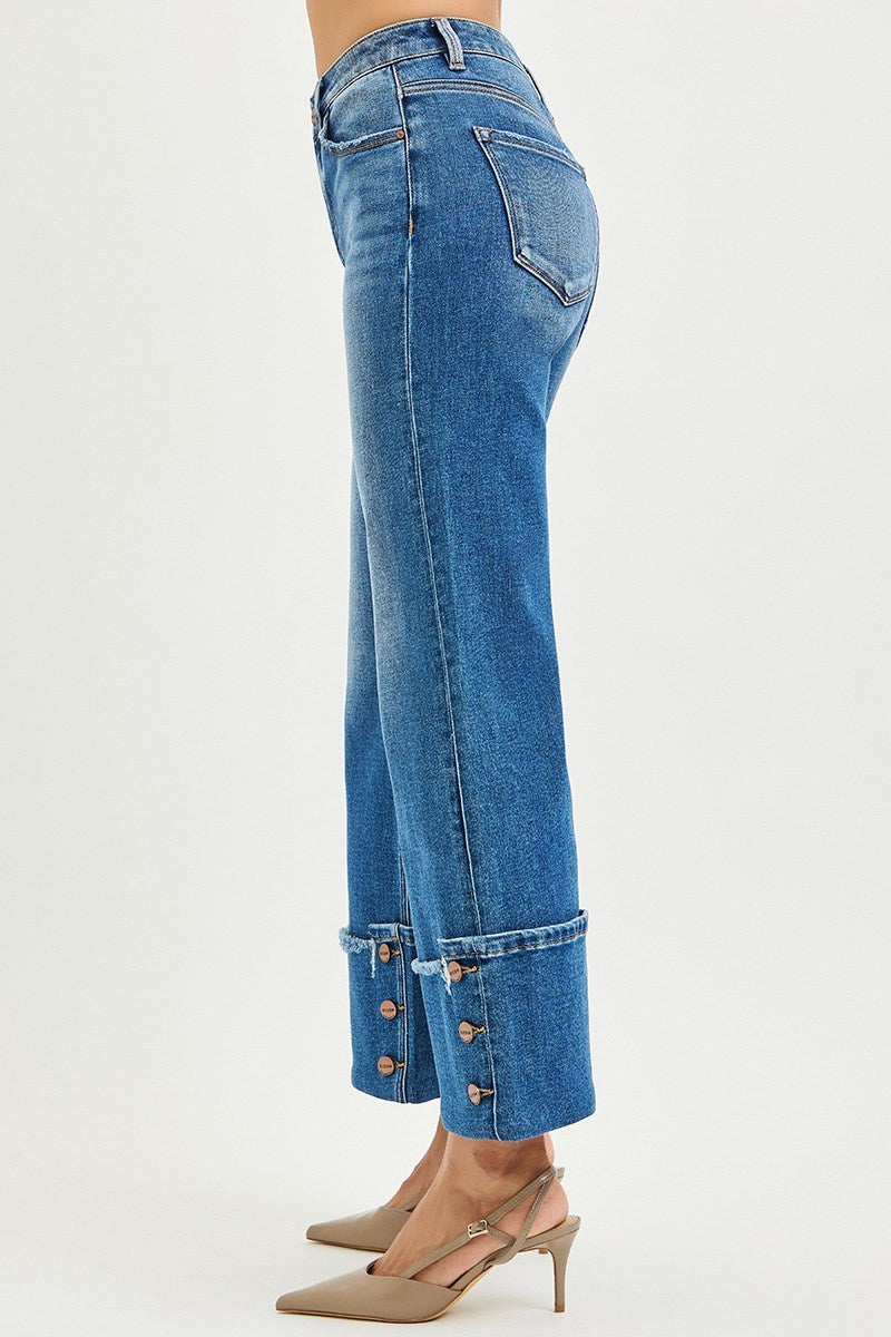 High Rise Cropped Wide Leg Cuff Button Medium