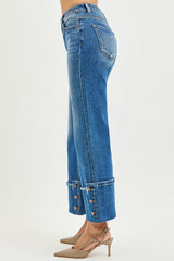 High Rise Cropped Wide Leg Cuff Button Medium