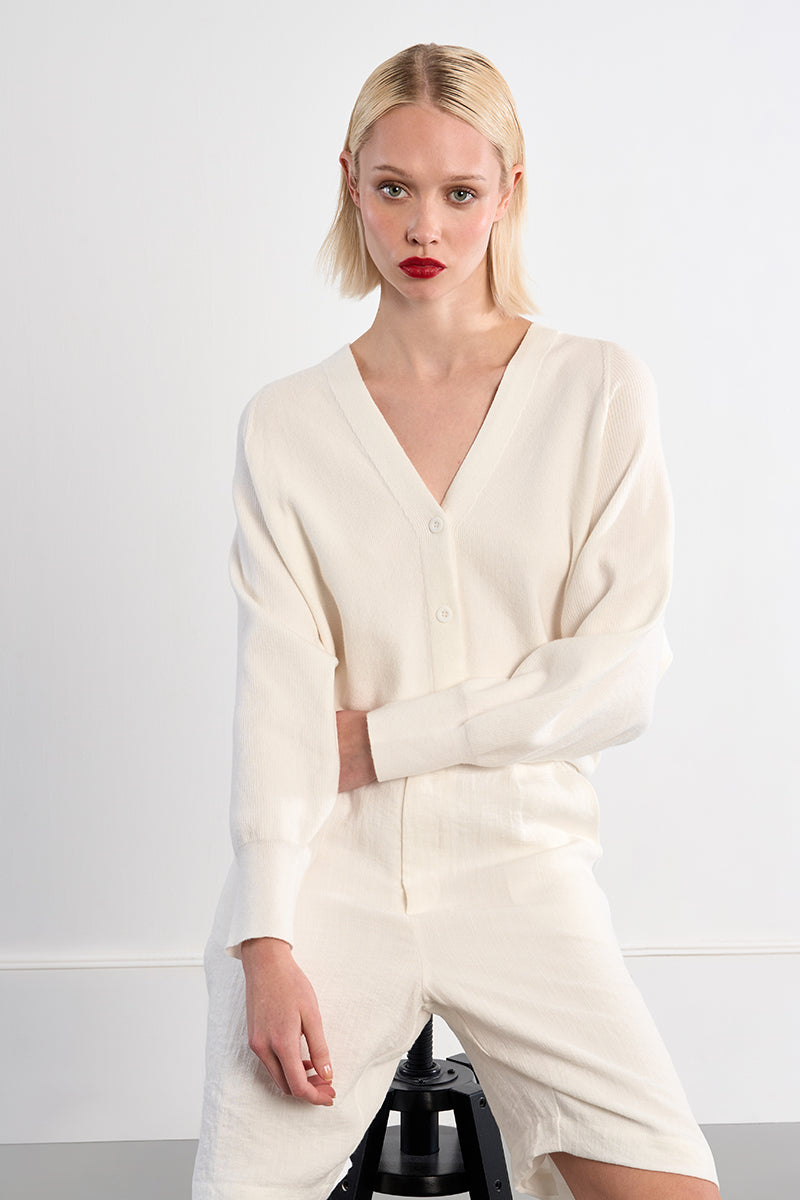 Buttoned Knit Cardi Off White