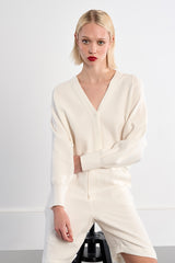 Buttoned Knit Cardi Off White