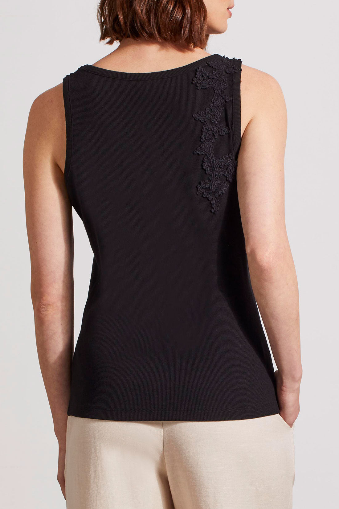 Floral Scroll Applique Tank Black