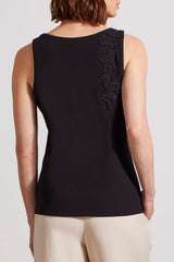 Floral Scroll Applique Tank Black