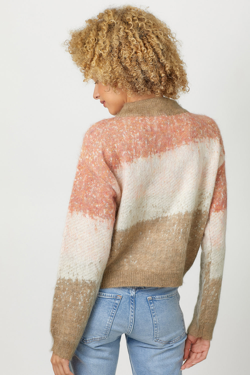 Tech Colorblocked Pull Over Sweater Ivory + Latte