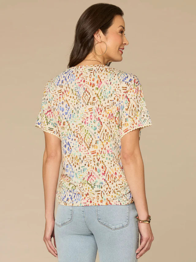 Short Sleeve Side Twist Printed Top Heather Jute Multi
