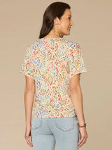 Short Sleeve Side Twist Printed Top Heather Jute Multi