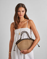 Florence Mini Tote Bag Natural Raffia + Bitter Chocolate