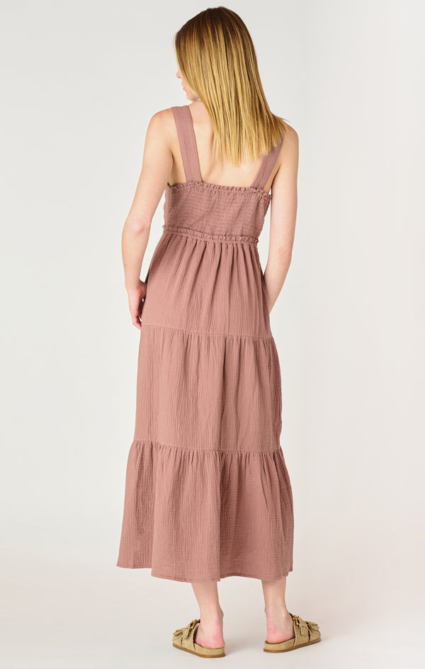 Textured Tiered Midi Dress Rose Taupe