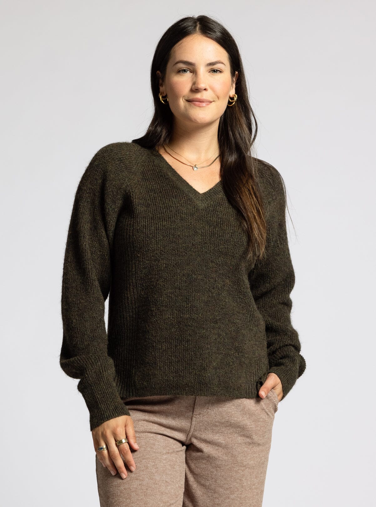 Marigold Vneck Sweater Heather Forest