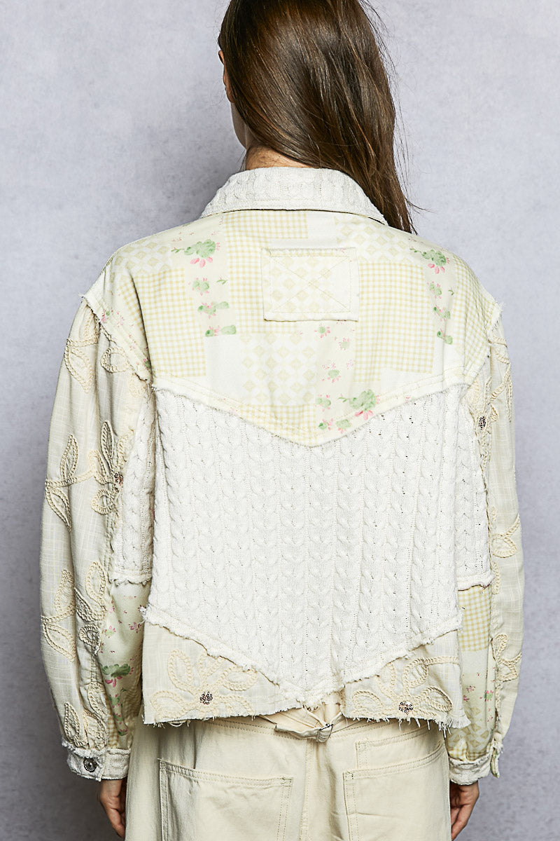 Floral Embroidered Lace Patchwork Jacket Natural Multi