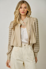 Lace Sleeve Bubble Hem Jacket Almond