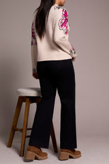 Funnel Neck Floral Print Sweater Pink Flambe