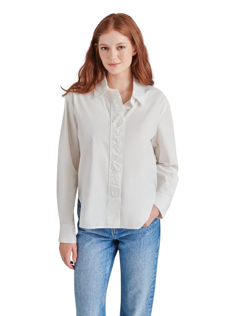 Merida Ruffle Detail Button Up Shirt Whisper White