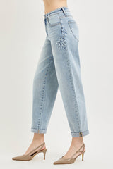 Flower Patch Slouchy Cropped Barrel Jeans Light