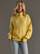 Cropped Funnel Neck 1/4 Zip Sweatshirt Yellow