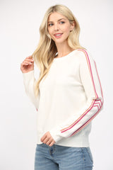 Stripe Detail Sleeve Sweater Cream